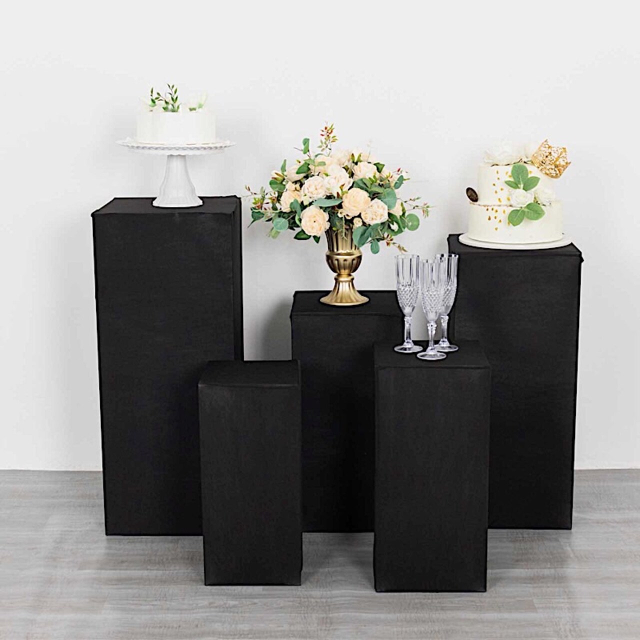 5 Rectangular Pedestal Fitted Spandex Display STAND COVERS Set